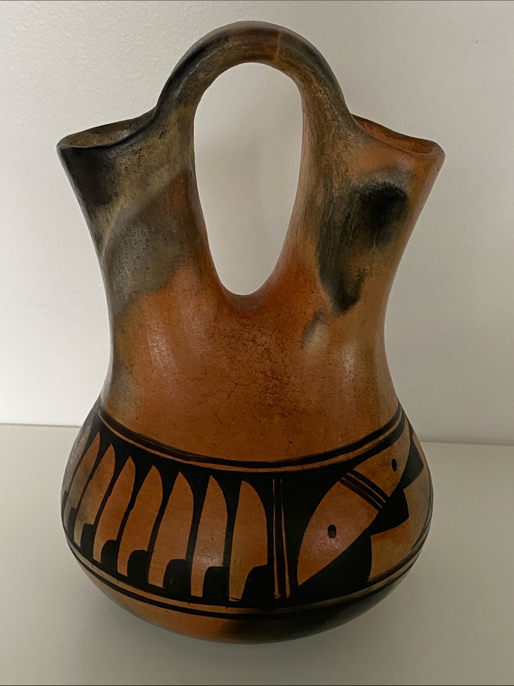 Vintage Southwestern-Style Native American Clay Pottery Wedding Vase